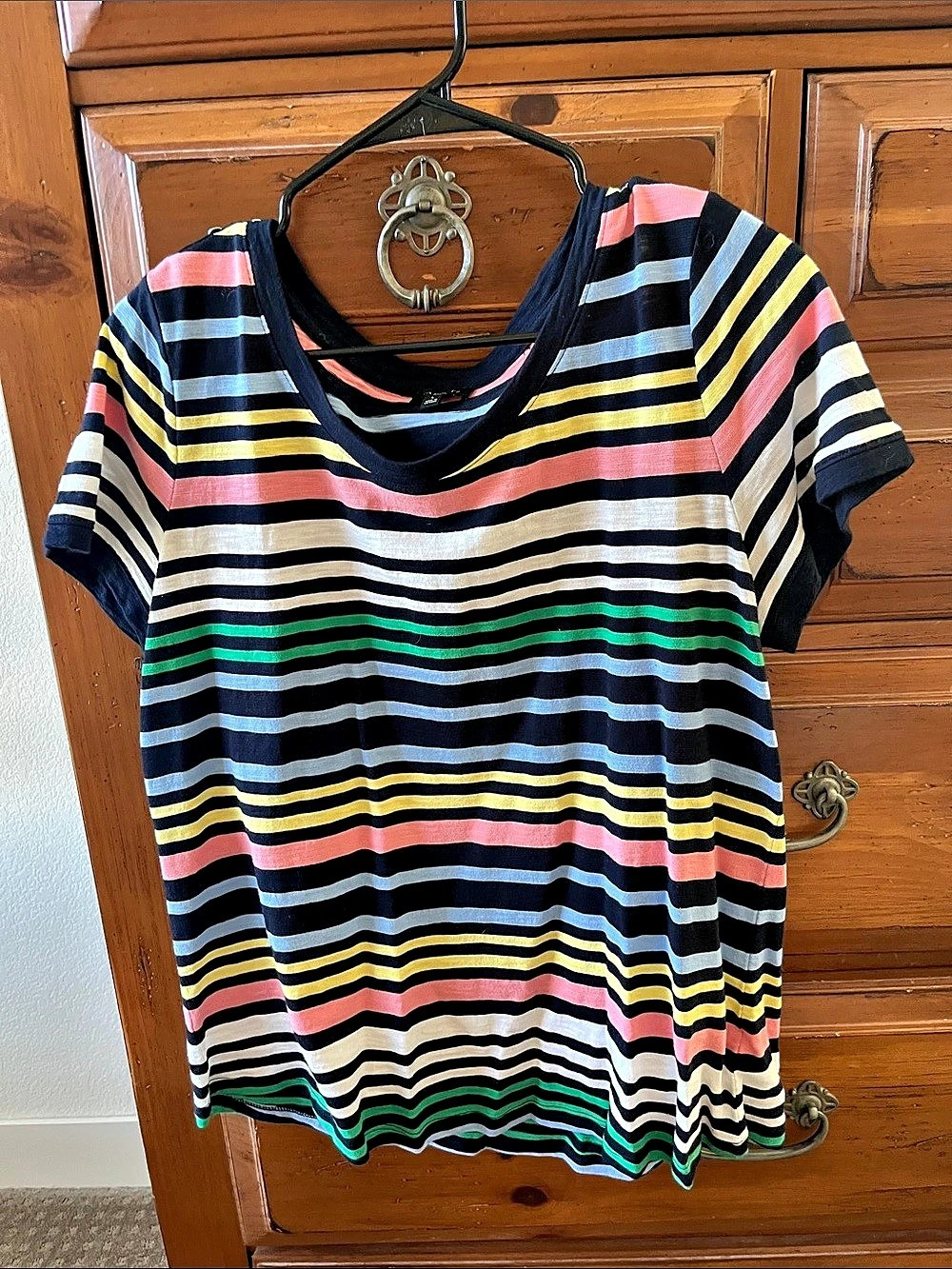 Talbots Striped Short Sleeve Top Navy Blue & Pink Size Large NWOT